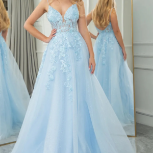New Stylish elegant tulle A-line Sexy V-neck backless Italian Homecoming Dress Tulle Applique PROM Party Evening dress