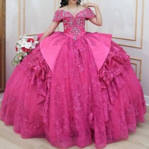 Rose Red Sparkly Princess Off Shoulder Quinceanera Dresses Lace Applique Beading Crystal Tull Sweet 16 Dress Ball Gown Vestidos