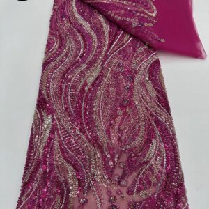 Latest Fashion African French Beaded Tulle High Quality Nigerian Luxury Sequins Embroidery Net Tulle Fabric Evening Dresses