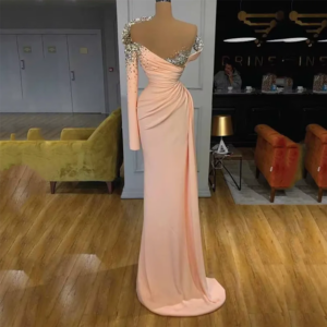 Exquisite Beading V-Neck Prom Dresses One Shoulder Stain Pleat Floor Length Elegant For Special Occasions Evening Party Gowns