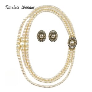 Timeless Wonder Retro Zircon Glass Pearl Magnetic Necklace N Button Earrings Women Designer Fine Jewelry Set Trendy Classy 4612