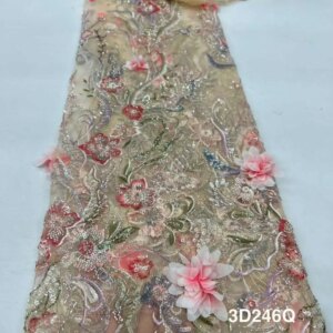 Royal African Handmade 3D Beaded Lace Fabric, French Net Lace Fabric, Flower Embroidery Beads for Wedding Sewing, 2024 Latest SF