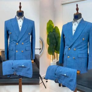 Classic Business Wedding Tuxedos 2 Piece Set Jacket Pants Double Breasted Men Suit Customized Groom Wear Party Evening Suits