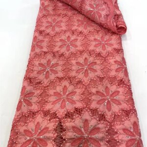 African Chiffon Mesh Lace with Sequins 2025 French Net Lace Fabric Sewing Embroidered Beads Lace Nigerian Women Wedding W609-1