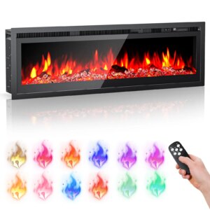 Electric Fireplace Heater Wall Mounted Recessed Fireplace 1500W 8H Timer 12 Color Flame Remote Control 50-60dB Low Noise EU Plug