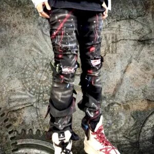 2025 autumn winter Mens Jeans Kill Matt Punk Rock style Japanese Hole Painted Streetwear men’s Splicing Thick jeans