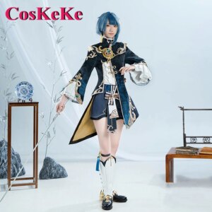 CosKeKe Xingqiu Cosplay Anime Game Genshin Impact Costume Sweet Elegant Combat Uniform Women Halloween Party Role Play Clothing