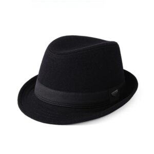 A stylish vintage top hat with curled edges for men It’s an old men’s woolen hats