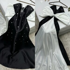 Customized Exquisite Classic Strapless Ball gown Beading Bow Draped Floor-Length Satin Bespoke Occasion Dresses Evening