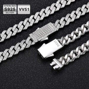 High Quality 8MM Cuban Link Necklace Women 925 Sterling Silver With Moissanite Iced Out Cuban Chain Necklace Hip Hop Jewelry