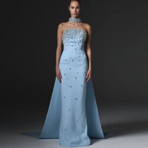 Elegant Celebrity Prom Dresses Strapless Sleeveless Mermaid Long Tails Sparkle Crystals High Quality Fit Formal Occasion Gowns