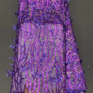 Purple Sequin Lace Fabric 5 Yards Party Bridal Dubai Handmade Crystal Organza New High Quality Luxury African Tulle Dress Q311-1