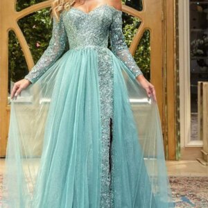 Charming Off Shoulder Evening Gown 2024 Elegant Lace Prom Gown Luxurious Long Sleeve Bridal Gown Vestidos De Novia