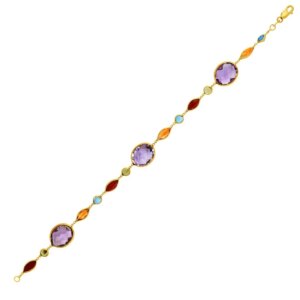 14k Yellow Gold Bracelet with MultiColored Stones