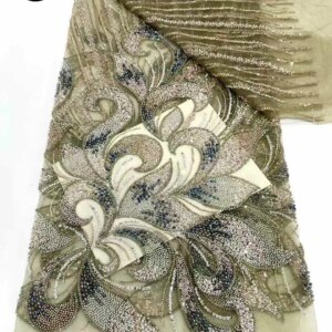 Nigeria 2025 High-Quality African Beaded Lace Fabric, French Sequined Tulle Lace Fabric, Evening Dress Sewing Material 5 Yards