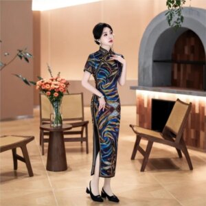 New cheongsam Chinese style elegant temperament long performance dress