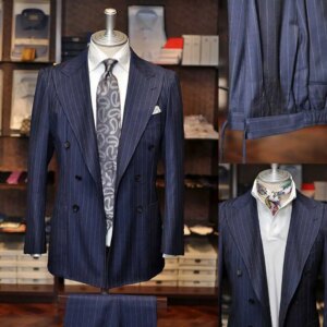 Pinstriped Men Wedding Suits Peaked Lapel Tuxedos Double Breasted Groom Wear 2 Pcs Jacket With Pants Prom Evening Party Custom