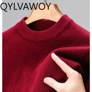 QYLVAWOY Sweaters Men Clothes Fashion Red Tops Half-high Collar Warm Pullover Mens Winter Knitted 2025