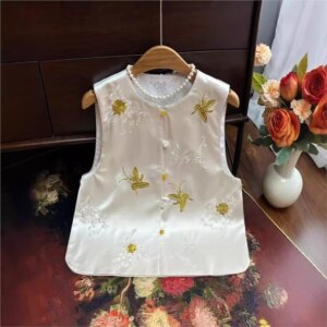 Satin embroidered waistcoat clip light luxury women outside with Chinese style vest small