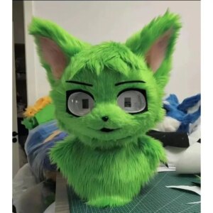 Green Long Fur Husky Dog Fox Mascot Head Party Halloween Fur Cosplay (Head)