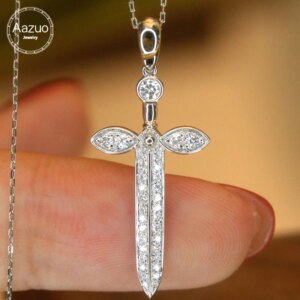 Aazuo Fine Jewelry 100% Real 18K White Gold Natural Diamond 0.22ct Arrow Pendent With Chain Gifted for Women Wedding Party Au750
