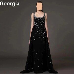 Customized Dresses For Prom Square Neckline Luxury Evening Dresses A-Line Beadings Dresses For Special Events Floor-Length Cockt