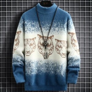 Soft New Winter Warm Fashion Print Mens Pullover Sweaters Turtleneck Mink Velvet Sweater Men High Quality Men’s Christmas Jumper