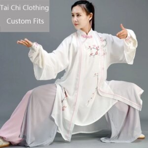 Hand Painted Plum Blossom Improved Tai Ji Suit Women’s Fashion New Chinese Style Spring and Autumn Mid-Length Performance Wear