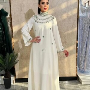 Elegant Long Sleeves Prom Dresses High Neck Pleated Beadings Crystals Floor Length Party Gowns Evening Dresses