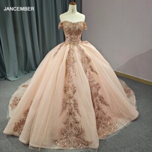 Jancember Brand New Classic Quinceanera Dresses Organza With Embroidery Cap sleeve Square Collar Short Sleeves Sequined DY6593