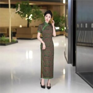 Cheongsam new Chinese female sense of daily national style dress temperament long