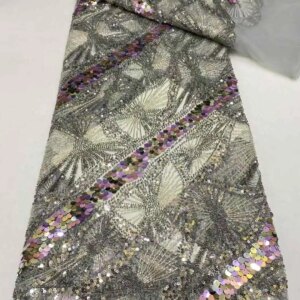 Luxury African Mesh Lace Sequin beads Fabric,Fabrics ,For Sewing,Clothes,Tulle,Wedding Dresses,Embroidery,5 Yards ST