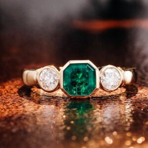 Provence 18K/14K/10K Solid Gold Asscher Cut Lab Grown Zambia Bezel Set Engagement Three Stone Ring For Woman Customized Gift