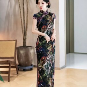 New cheongsam Chinese style elegant temperament long performance dress