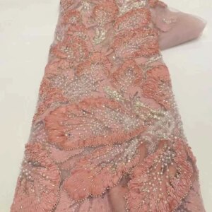 Latest African Sequins Lace Fabric 2025 High Quality Nigeria Lace Embroidery Beaded Mesh Fabric 5 Yards For Wedding Party Dress