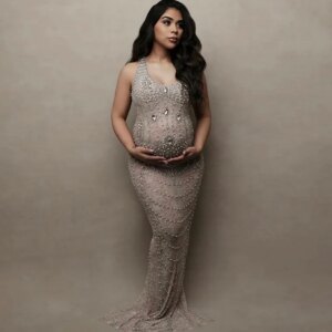 Luxurious Maternity Photography Dress Gown Sexy Shiny Goddess Baby Shower Pregnancy Stretch clothes For Photo Shoot Props