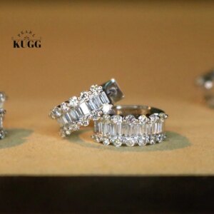 KUGG 100% 18K White Gold Earrings Luxury Elegant Design 0.90carat Real Natural Diamond Hoop Earrings for Women Party Jewelry