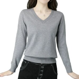 classic style simple casual V neck knit cashmere jumper sweater cashmere pullover for women