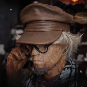 Leather hat male biker youth vintage beret