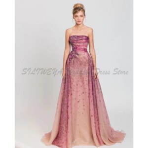 Exquisite Evening Dresses For Women Detachable Strapless Sleeveless High Quality A Line Floor Length Sweep Train Banquet Gowns