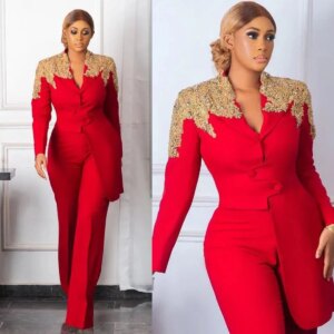 Customized Beading Appliques Mother of the Bride Pants Suit Red Women Ladies Formal Evening Party Plus Size Blazer Wear 2 Pieces