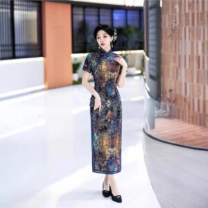 New cheongsam Chinese style elegant temperament long performance dress
