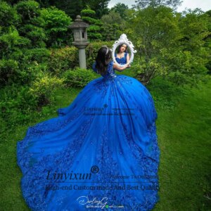 Royal Blue Quinceanera Dresses With 3D Flowers Appliques Lace Sweet 16 Gown Princess Mexican Birthday Vestidos De 15 XV Anos