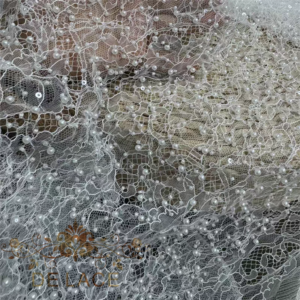 YCM Soft Chantilly Lace With Cords Embroidered Wedding Dress Luxury Lace Fabric With Beaded and Pearls