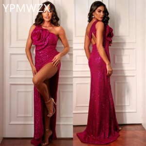 Customized Evening Dress Party Occasion Formal Prom Gown YPMWZX One Shoulder Column Floor Length Skirts Flower Bespoke Occ