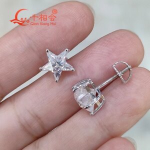 S925 Silver 3ct Five Star Shape Moissanite Stone Ear Stud Earring – D VVS Quality Jewelry Gift for Women Wedding Date