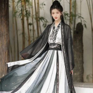 Hanfu men and women with the same adult length waist-length skirt black ink style daily