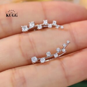 KUGG 100% 18K White Gold Earrings Romantic Galaxy Design 0.48carat Real Natural Diamond Stud Earrings for Women Wedding Jewelry