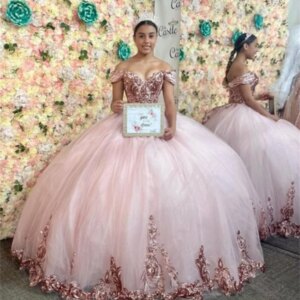 Luxury Pink Quinceanera Dresses Charro Sequin Vestidos Para 15 Quinceanera Xv Años Lace Up Birthday Party Pageant Customized
