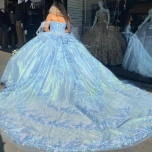 New Blue Quinceanera Dresses 2024 Sweet 15 16 Birthday Party Gown Vestidos Para XV Off Shoulder Princess Long Train Miss Pageant